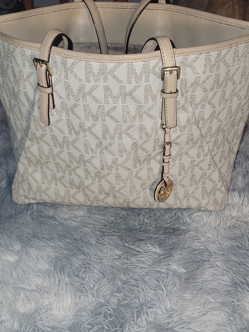 Michael Kors Cream Logo Tote with Gold Charm